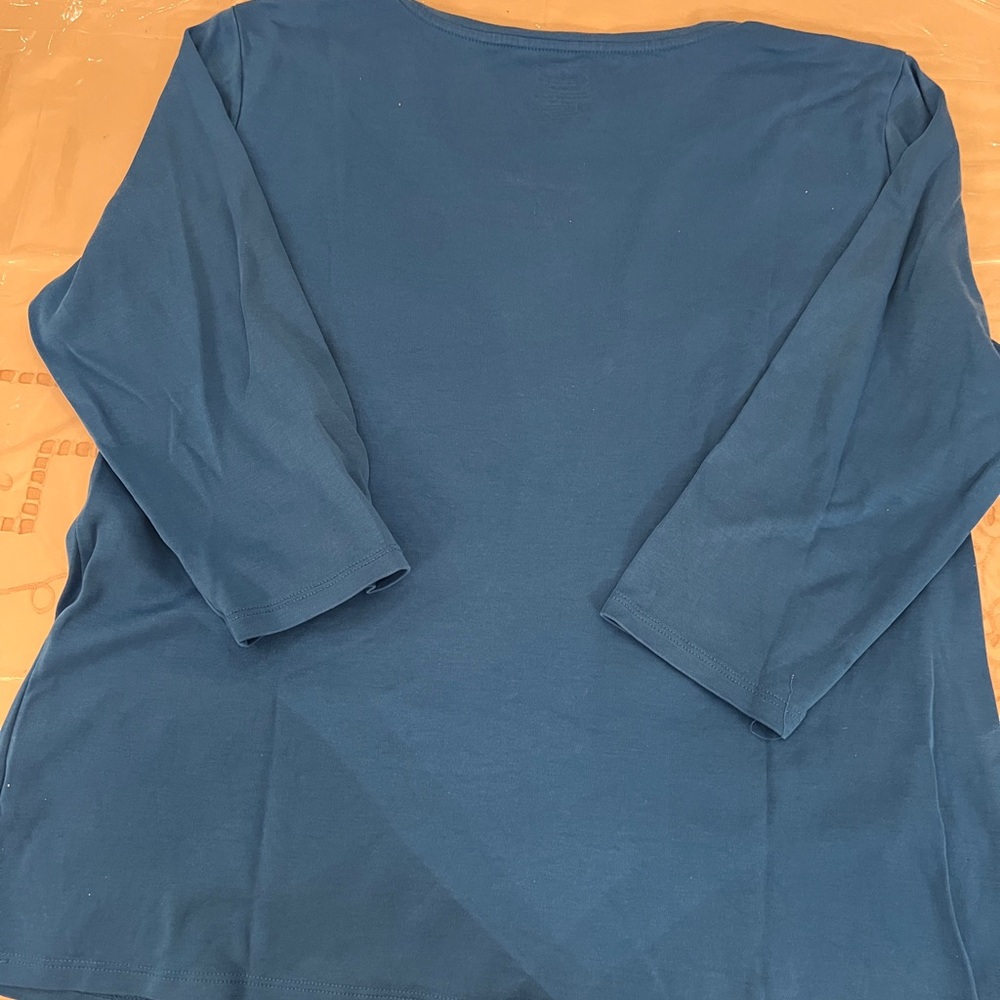 L.L. Bean Women's Pima Cotton 3/4 Sleeve Top - Royal Blue - Picture 3 of 3